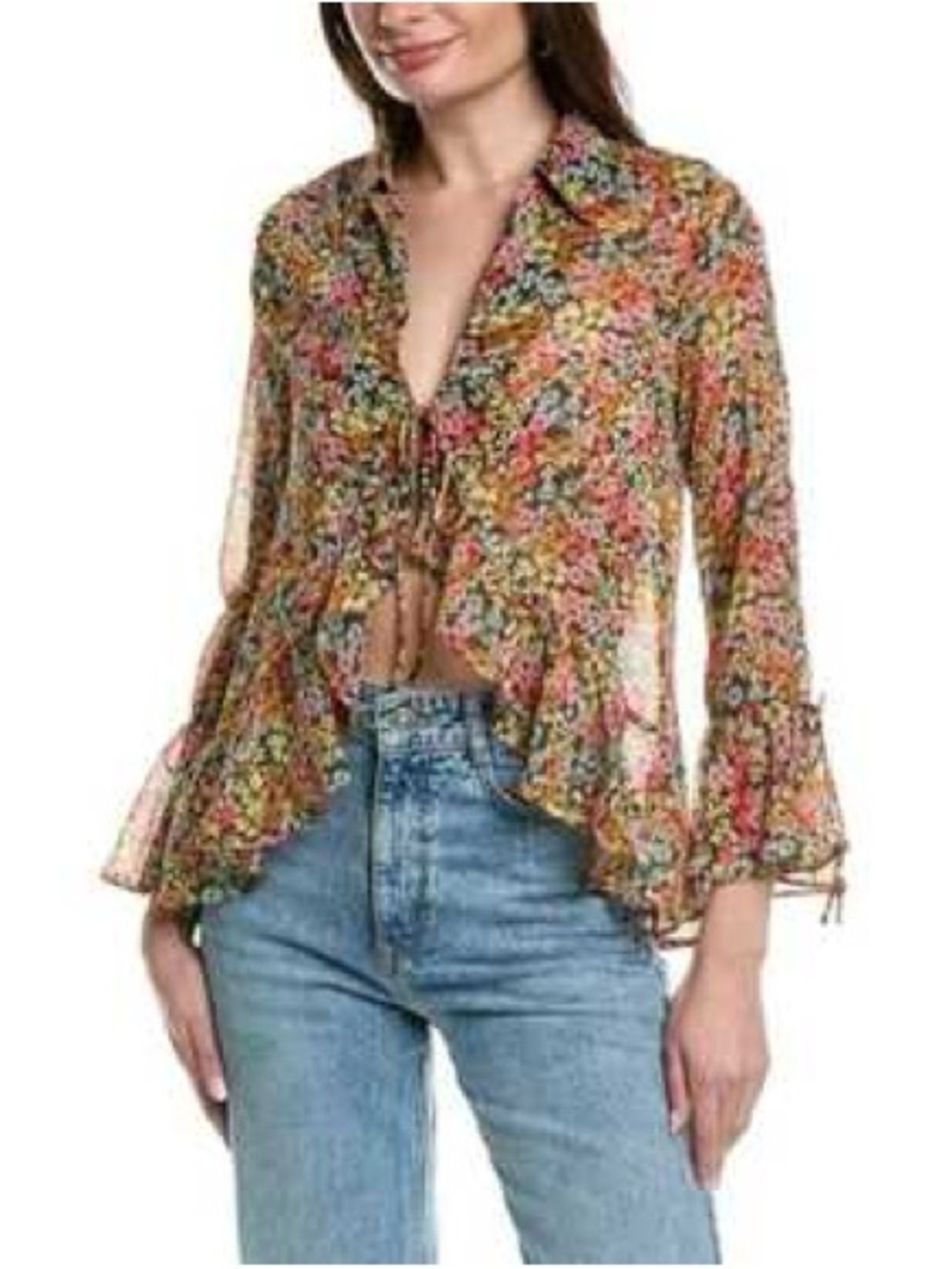 Dress Forum Los Angeles Floral Blouse - Black, Mustard, Pink Front Toe Boho S